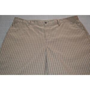 38247 Adidas Golf Shorts Performance Polyester Workout Tan Plaid Mens Size 40
